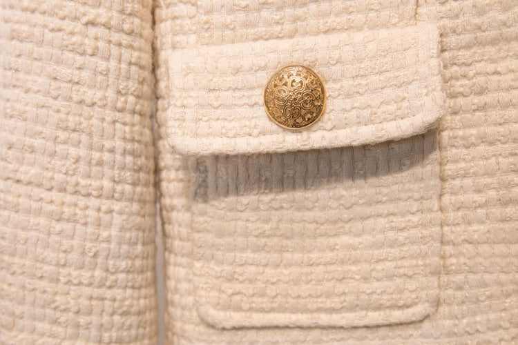 Tweed Jacket With Bow And Skirt Two Piece Set - Beyazura.com