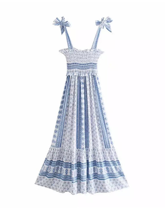 Boho Style Elastic Blue Dress - Beyazura.com