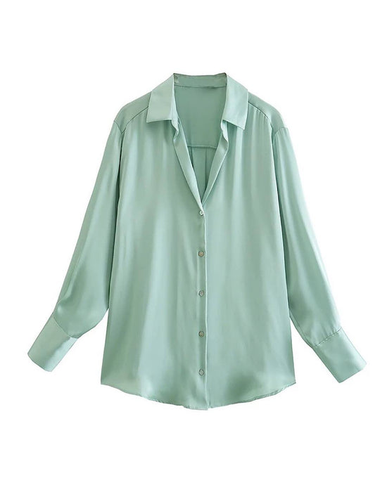 Silk Satin Plain Shirt - Beyazura.com