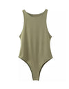 Sleeveless Scoop Neck Plain Bodysuit - Beyazura.com