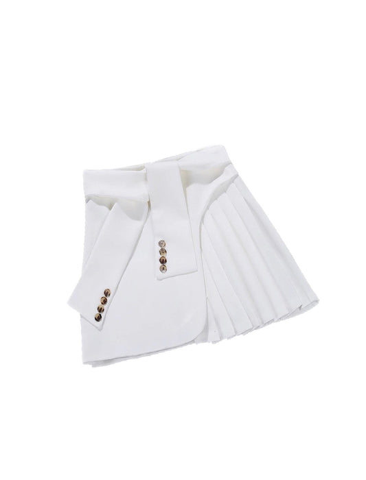 Asymmetrical Pleated Mini Button Skirt - Beyazura.com