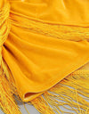 Asymmetrical Tassel Draped Velvet Dress In Yellow - Beyazura.com