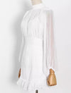 Draped Big Sleeve Flared Skirt Dress - Beyazura.com