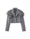 Lace Shoulder Detailed Short Blazer in Gray - Beyazura.com