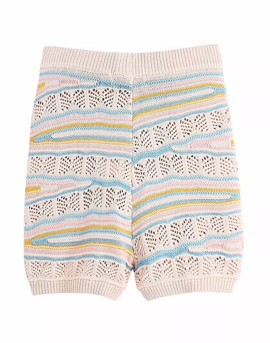 Multi Color Knitted Pattern Shorts Set - Beyazura.com