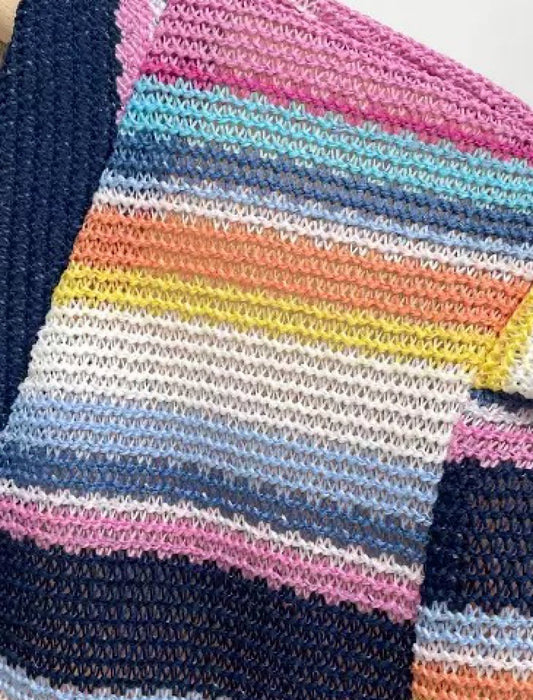 Multi Color Striped Jacket Skirt Knit Set - Beyazura.com