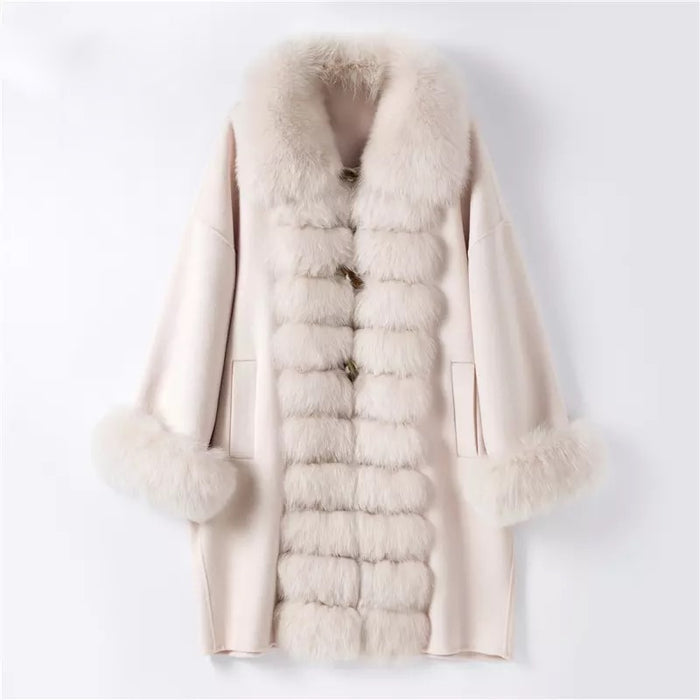 Luxury Wool Cashmere Coat With Fox Fur Trims - Beyazura.com