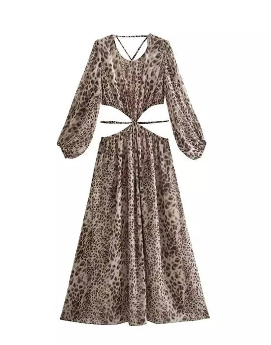 Leopard Print Cutout Dress - Beyazura.com